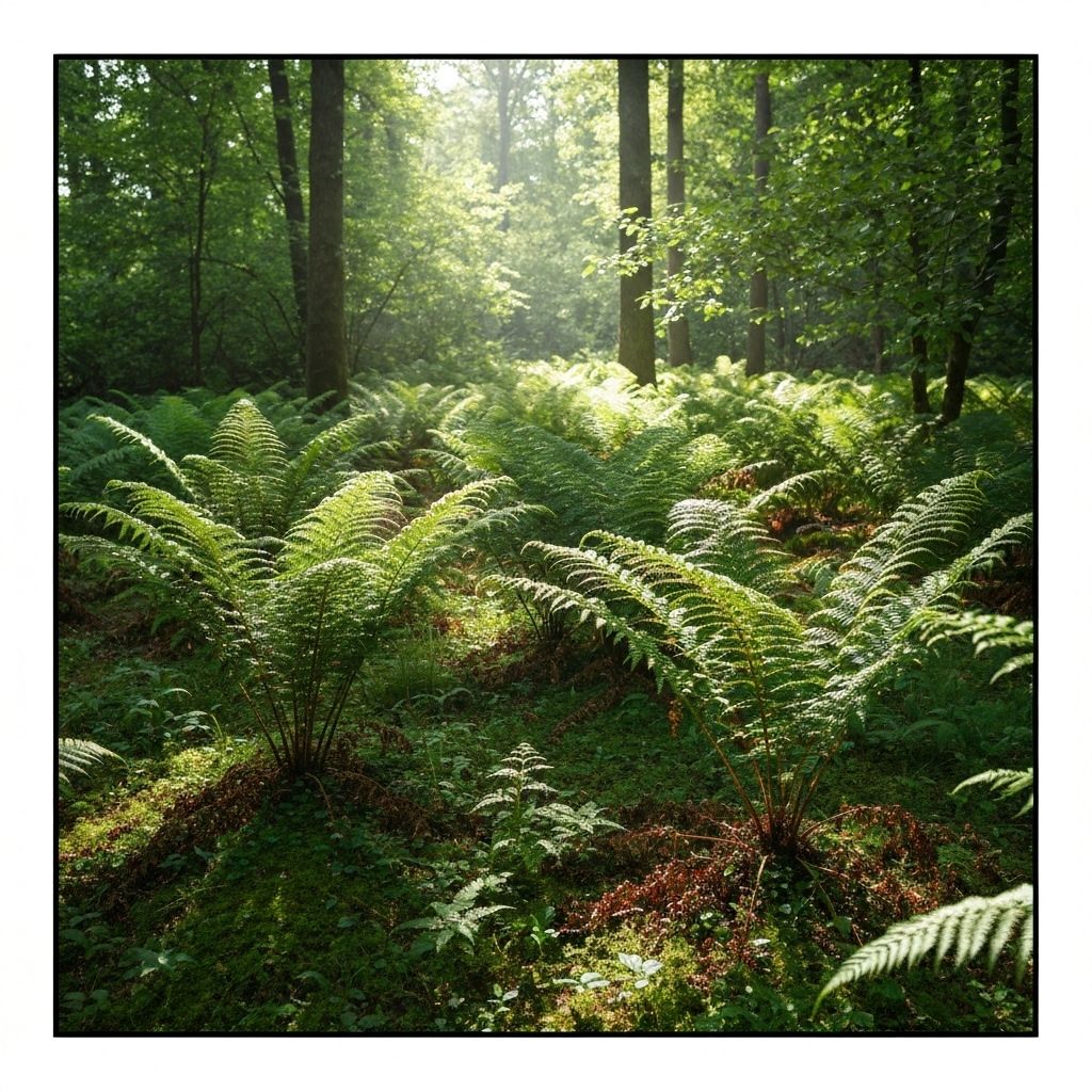 Calming fern forest with soft light